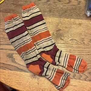 Smartwool womens M over the calf socks no cushion margarita striped tan orange